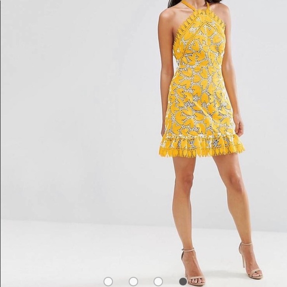 Aijek Dresses & Skirts - Aijek Juniors Lace Halter Neck Mini Gold Dress
